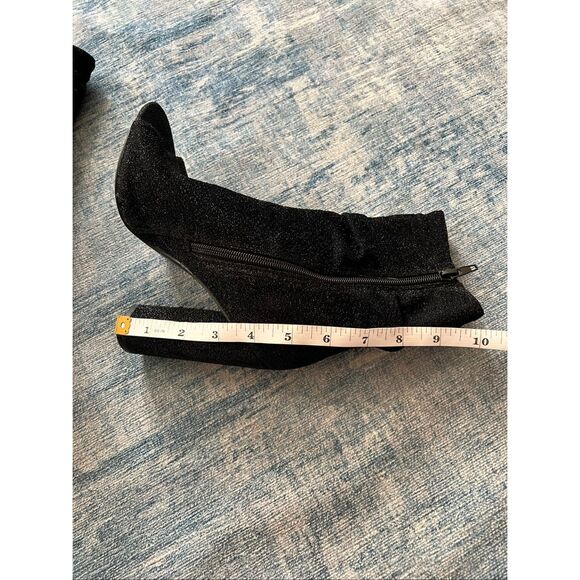 Qupid Black Sparkle Fabric Peep Toe Side Zip Block Heel Boots Size 6 - Picture 12 of 12